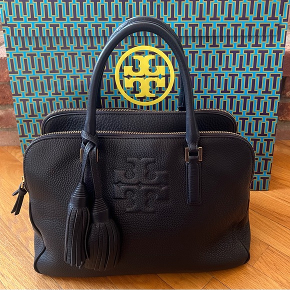 Tory Burch Navy Thea Triple-Zip Satchel - Picture 3 of 15